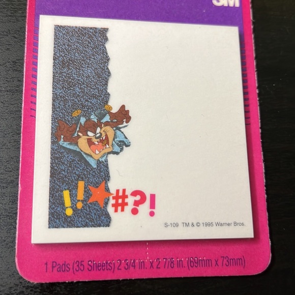 Vintage 1994 Deadstock Loony Toons Taz Tasmanian Devil 3M Post-it Notes - Picture 2 of 3